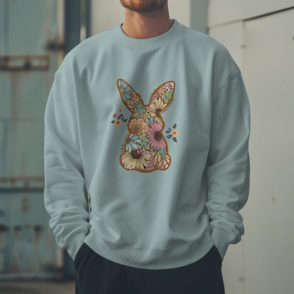 Premium Drop Shoulder Crewneck Sweatshirt – Boho Floral Bunny - Image 5
