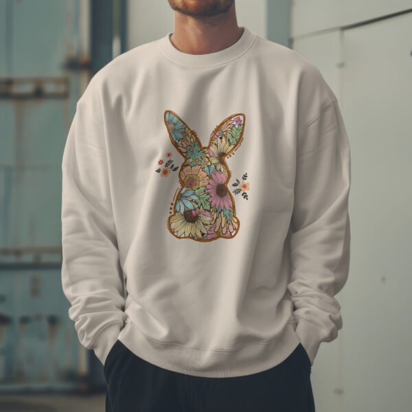 Premium Drop Shoulder Crewneck Sweatshirt – Boho Floral Bunny - Image 2