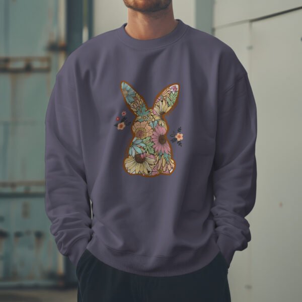 Premium Drop Shoulder Crewneck Sweatshirt – Boho Floral Bunny - Image 6