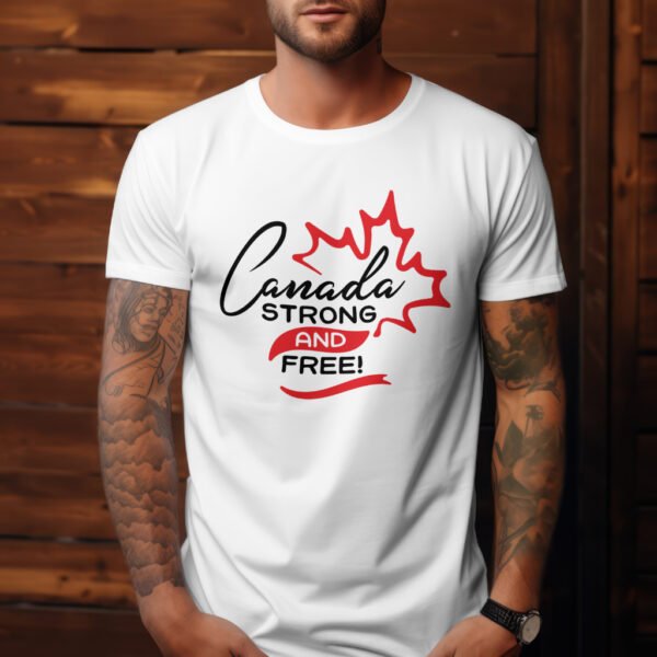 Premium Unisex Crewneck black T-Shirt – 'Canada, Strong, and Free' Graphic Tee