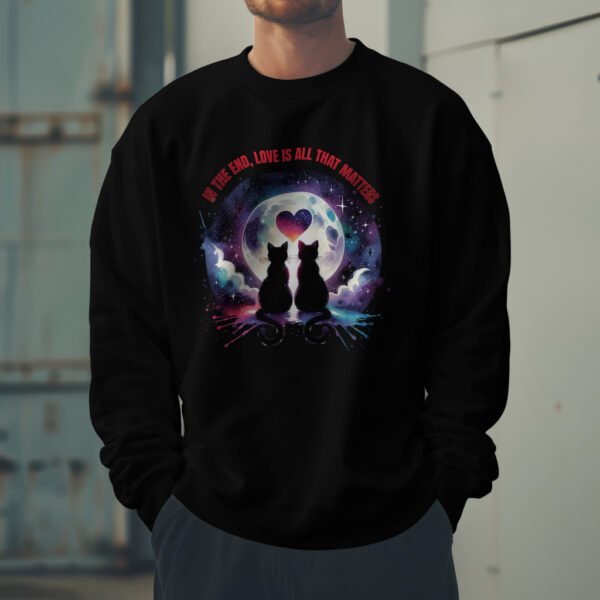Premium Drop Shoulder Crewneck Sweatshirt – Love Cats Under Moonlight - Image 2