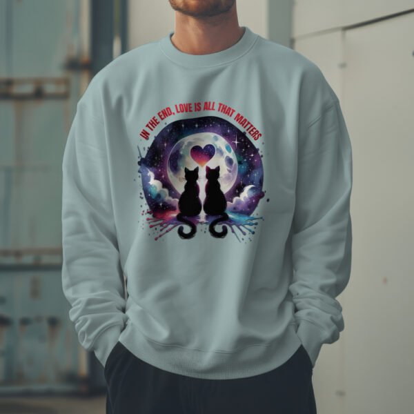Premium Drop Shoulder Crewneck Sweatshirt – Love Cats Under Moonlight - Image 4