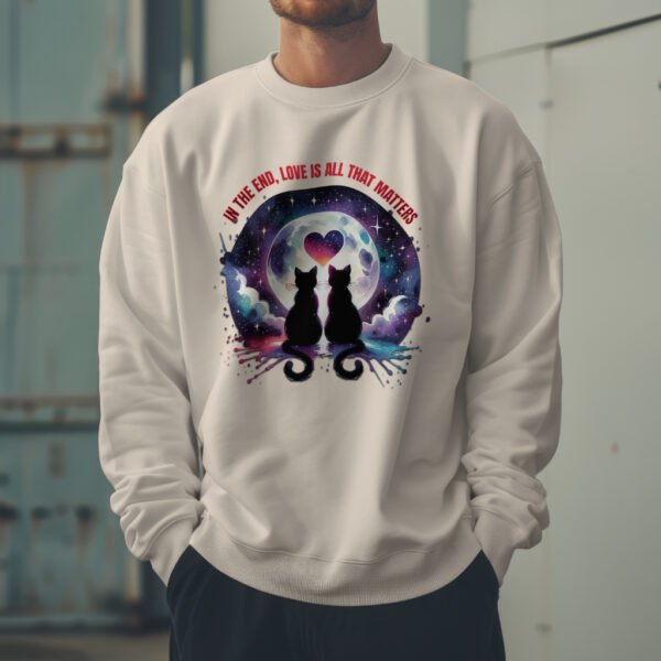 Premium Drop Shoulder Crewneck Sweatshirt – Love Cats Under Moonlight - Image 3