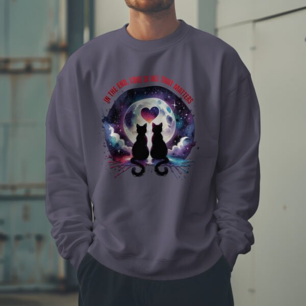 Premium Drop Shoulder Crewneck Sweatshirt – Love Cats Under Moonlight - Image 5