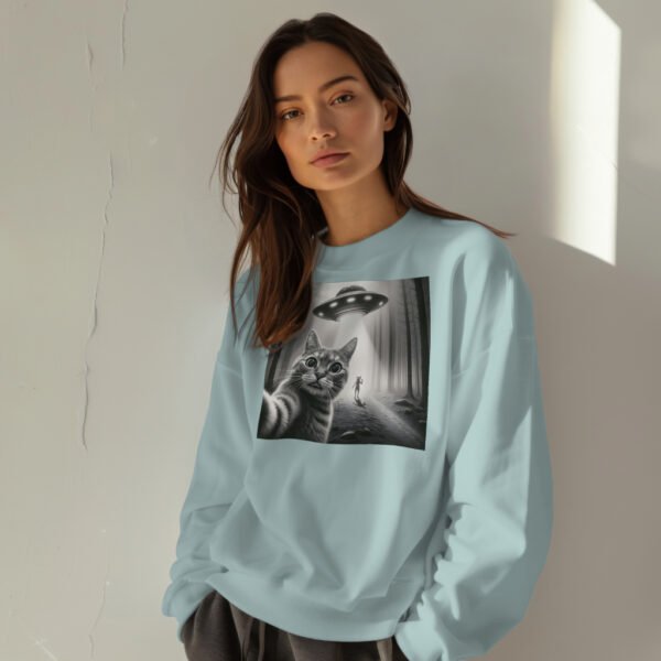 Alien Cat Selfie Sweatshirt – UFO Aesthetic Drop Shoulder Crewneck | Unisex Streetwear - Image 8