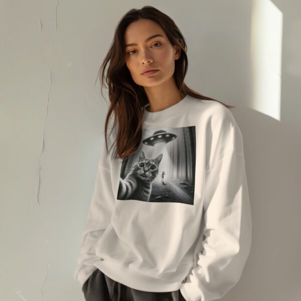 Alien Cat Selfie Sweatshirt – UFO Aesthetic Drop Shoulder Crewneck | Unisex Streetwear - Image 10