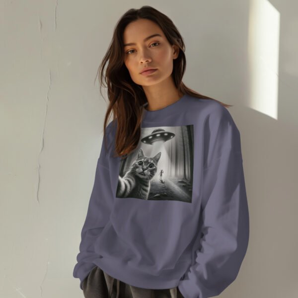 Alien Cat Selfie Sweatshirt – UFO Aesthetic Drop Shoulder Crewneck | Unisex Streetwear - Image 9