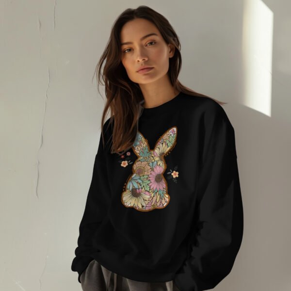 Premium Drop Shoulder Crewneck Sweatshirt – Boho Floral Bunny - Image 10