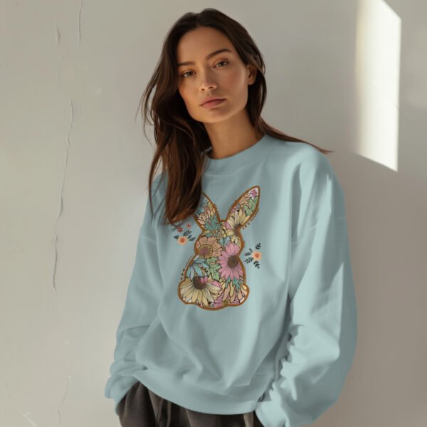 Premium Drop Shoulder Crewneck Sweatshirt – Boho Floral Bunny - Image 8