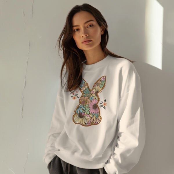 Premium Drop Shoulder Crewneck Sweatshirt – Boho Floral Bunny - Image 9