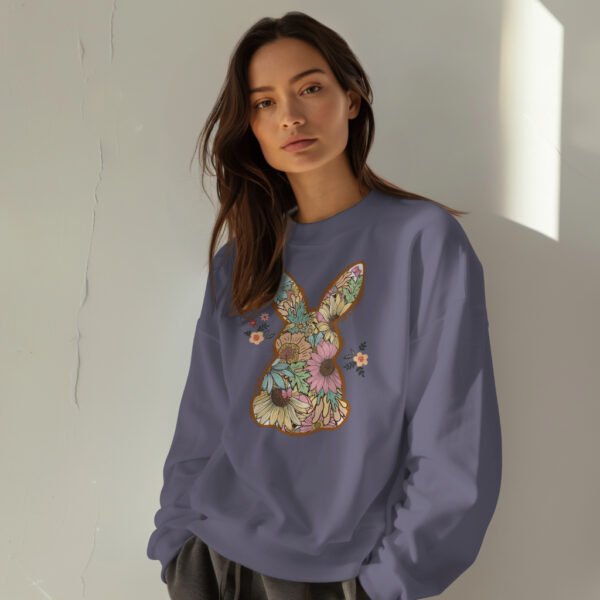 Premium Drop Shoulder Crewneck Sweatshirt – Boho Floral Bunny - Image 7