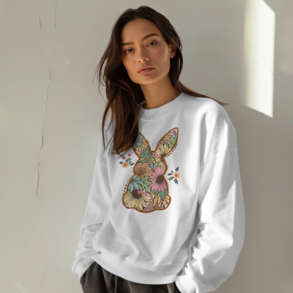 Premium Drop Shoulder Crewneck Sweatshirt – Boho Floral Bunny - Image 3