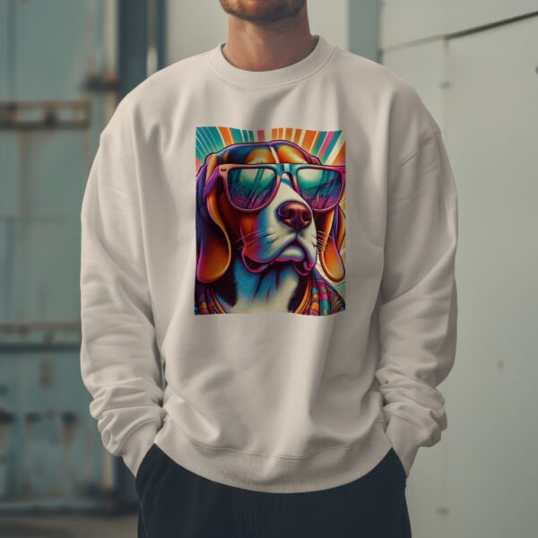 Premium Drop Shoulder Crewneck Sweatshirt – Retro Psychedelic Dog - Image 3