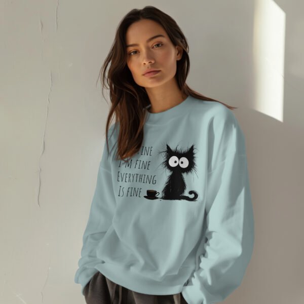 Premium Drop Shoulder Crewneck Sweatshirt – Sleepy Black Cat & Coffee - Image 7