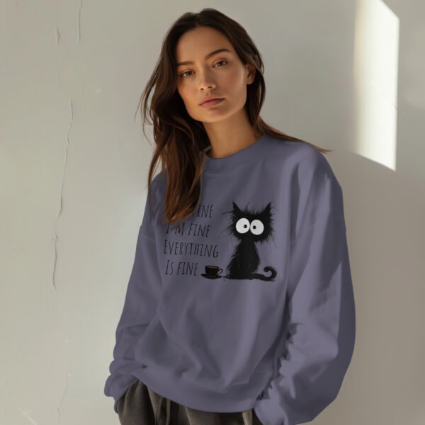 Premium Drop Shoulder Crewneck Sweatshirt – Sleepy Black Cat & Coffee - Image 8