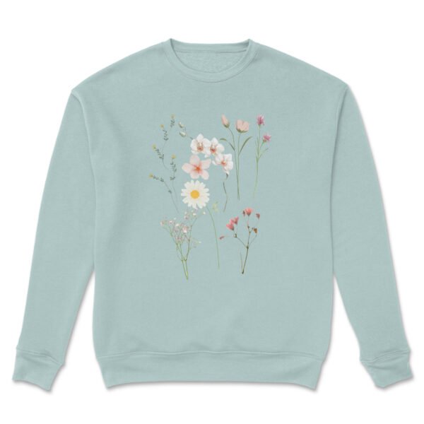 Flower Design Sweatshirt - Dusty Blue