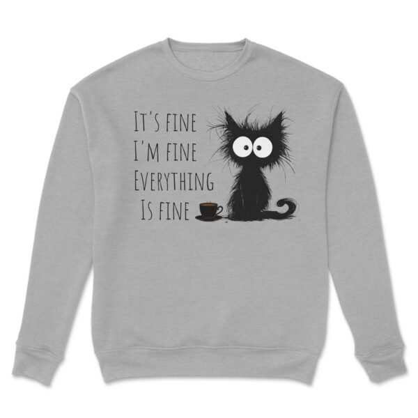 Premium Drop Shoulder Crewneck Sweatshirt – Sleepy Black Cat & Coffee - Image 9