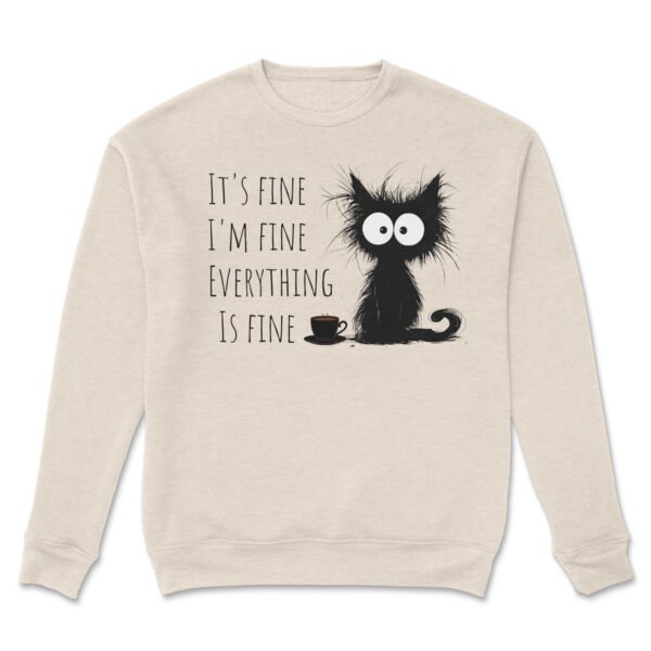 Premium Drop Shoulder Crewneck Sweatshirt – Sleepy Black Cat & Coffee - Image 10
