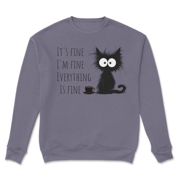 Premium Drop Shoulder Crewneck Sweatshirt – Sleepy Black Cat & Coffee - Image 13