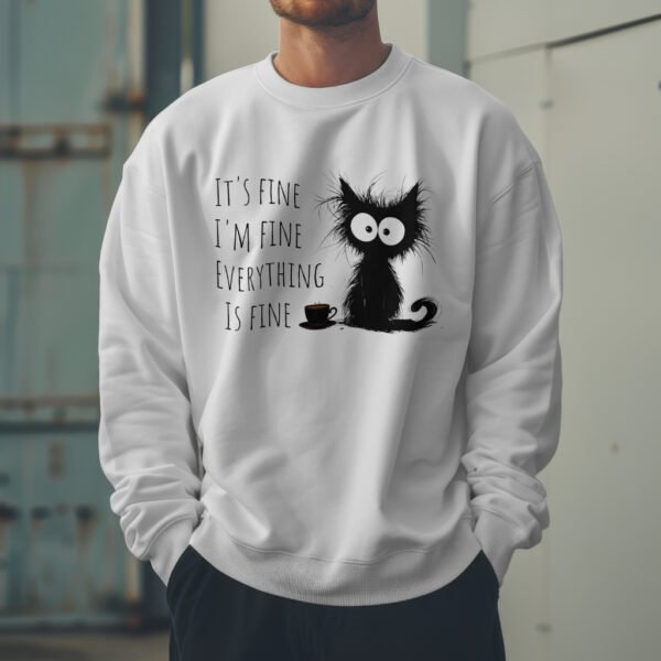 Premium Drop Shoulder Crewneck Sweatshirt – Sleepy Black Cat & Coffee