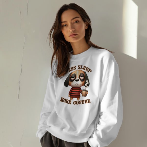 Premium Drop Shoulder Crewneck Sweatshirt – Less Sleep More Coffee Dog - Image 3