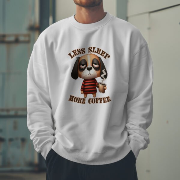 Premium Drop Shoulder Crewneck Sweatshirt – Less Sleep More Coffee Dog - Image 2