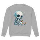 Premium Drop Shoulder Crewneck Sweatshirt – Cute Skeleton & Cat