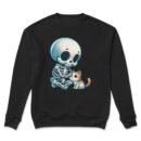 Premium Drop Shoulder Crewneck Sweatshirt – Cute Skeleton & Cat