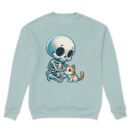 Premium Drop Shoulder Crewneck Sweatshirt – Cute Skeleton & Cat