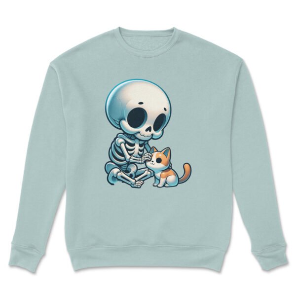 Premium Drop Shoulder Crewneck Sweatshirt – Cute Skeleton & Cat - Image 13