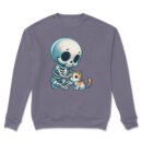 Premium Drop Shoulder Crewneck Sweatshirt – Cute Skeleton & Cat