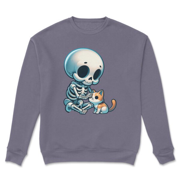 Premium Drop Shoulder Crewneck Sweatshirt – Cute Skeleton & Cat - Image 15