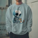 Premium Drop Shoulder Crewneck Sweatshirt – Cute Skeleton & Cat