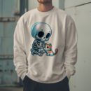 Premium Drop Shoulder Crewneck Sweatshirt – Cute Skeleton & Cat