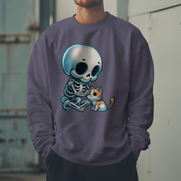 Premium Drop Shoulder Crewneck Sweatshirt – Cute Skeleton & Cat - Image 5