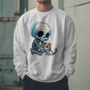 Premium Drop Shoulder Crewneck Sweatshirt – Cute Skeleton & Cat