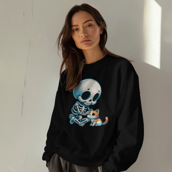 Premium Drop Shoulder Crewneck Sweatshirt – Cute Skeleton & Cat - Image 7