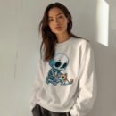 Premium Drop Shoulder Crewneck Sweatshirt – Cute Skeleton & Cat