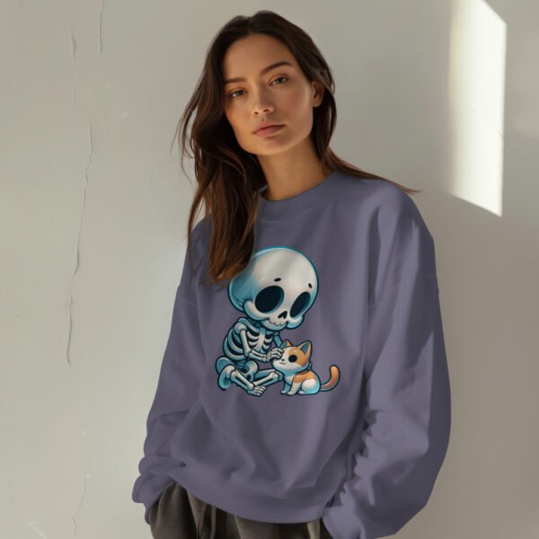 Premium Drop Shoulder Crewneck Sweatshirt – Cute Skeleton & Cat - Image 10