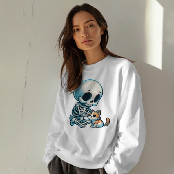 Premium Drop Shoulder Crewneck Sweatshirt – Cute Skeleton & Cat - Image 6