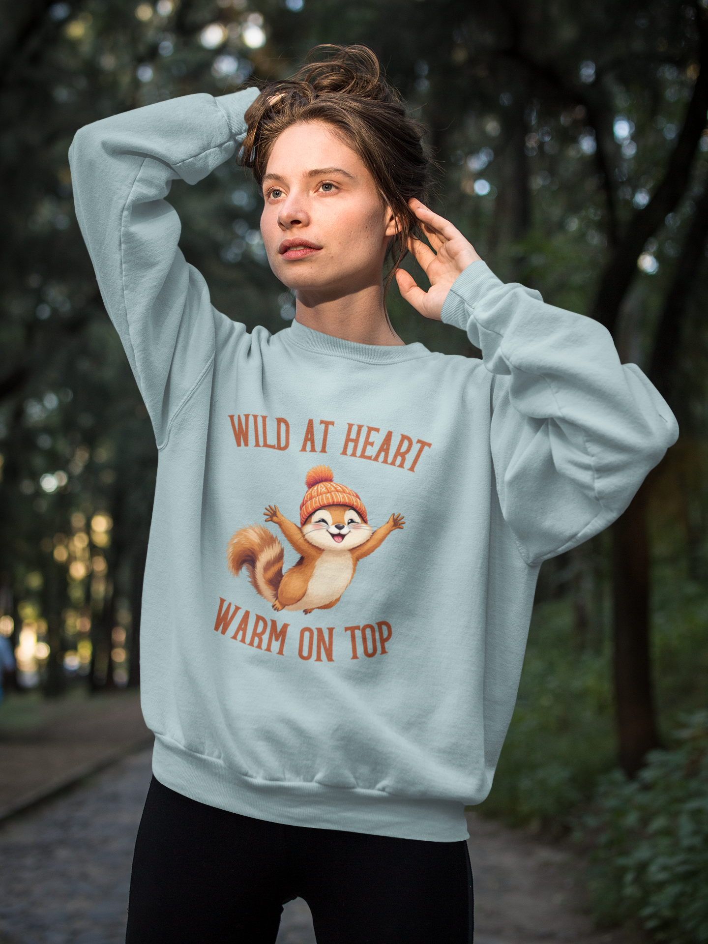 Premium Unisex Crewneck Sweatshirt – 'Wild at Heart, Warm on Top' Cute Squirrel Graphic Pullover - Image 7