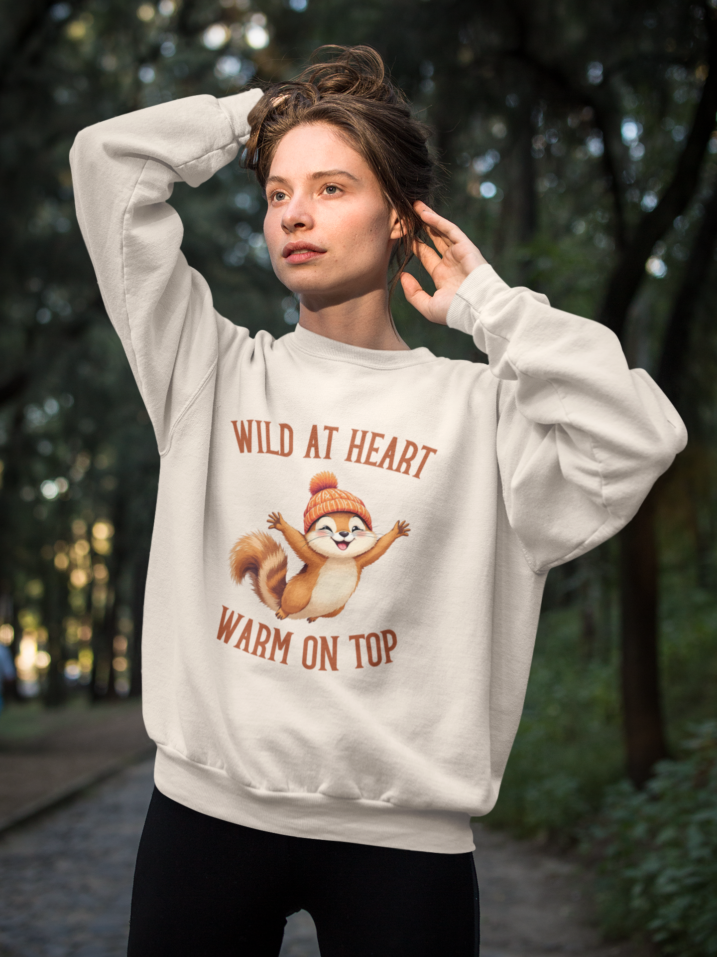 Premium Unisex Crewneck Sweatshirt – 'Wild at Heart, Warm on Top' Cute Squirrel Graphic Pullover - Image 5