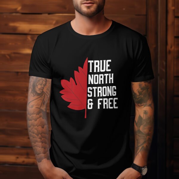 Premium Unisex Crewneck black T-Shirt – 'True North, Strong, and Free' Graphic Tee - Image 3