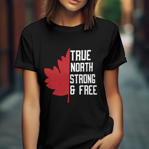 Premium Unisex Crewneck black T-Shirt – 'True North, Strong, and Free' Graphic Tee - Image 7