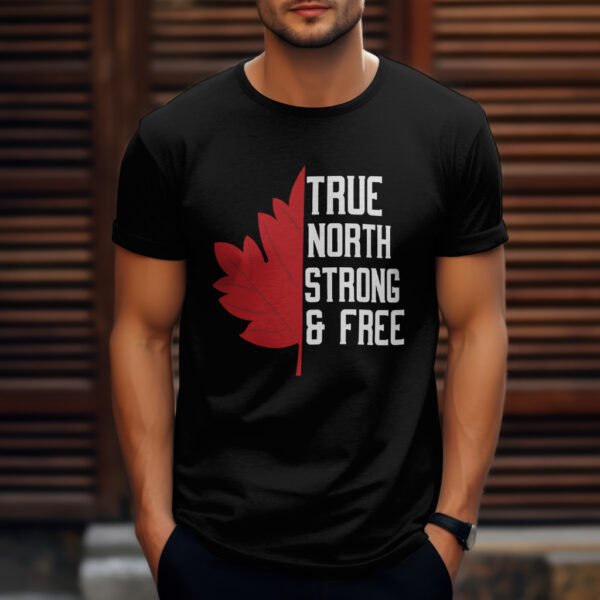 Premium Unisex Crewneck black T-Shirt – 'True North, Strong, and Free' Graphic Tee - Image 2