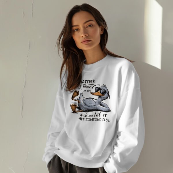 Premium Drop Shoulder Crewneck Sweatshirt – Chill Duck Funny Quote - Image 3