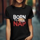 Premium Unisex Crewneck T-Shirt – 'Born to Nap' Funny Sleeping Cat Graphic Tee