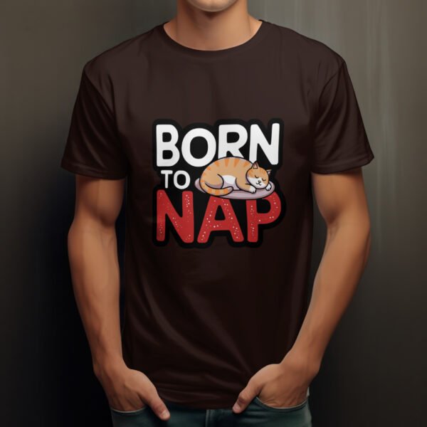Premium Unisex Crewneck T-Shirt – 'Born to Nap' Funny Sleeping Cat Graphic Tee - Image 11
