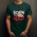 Premium Unisex Crewneck T-Shirt – 'Born to Nap' Funny Sleeping Cat Graphic Tee