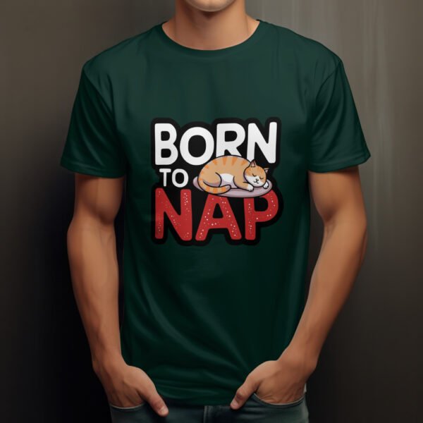Premium Unisex Crewneck T-Shirt – 'Born to Nap' Funny Sleeping Cat Graphic Tee - Image 7